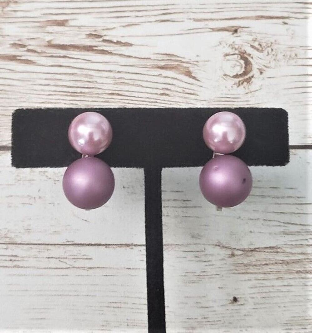 Vintage Screw Back Earrings Two Tone Purple Ball Duo